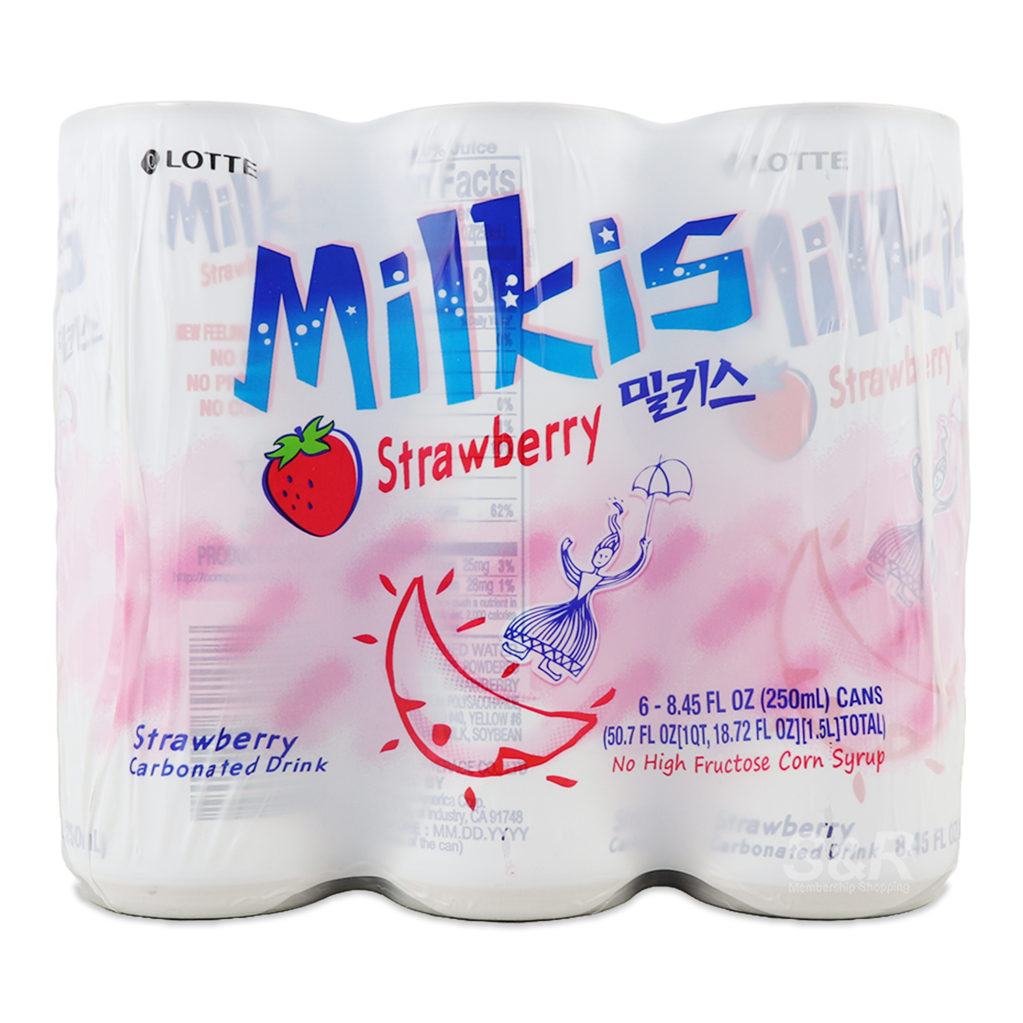 Lotte Milkis Strawberry Carbonated Drink 6x250mL